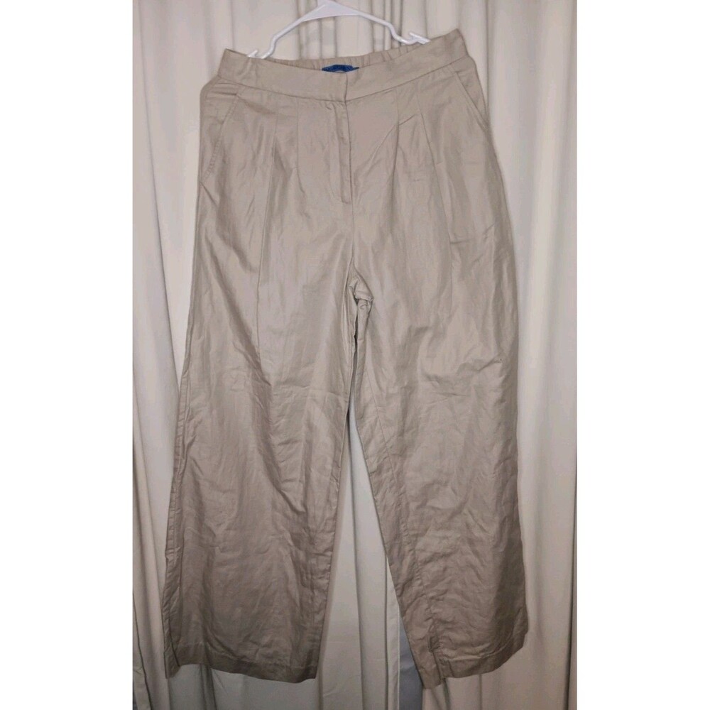 J. McLaughlin 'Amal' Size 2 Linen Cotton Blend Wide Leg Pants Light Beige